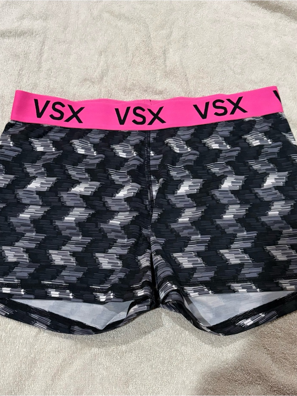 VSX Black Houndstooth-Style Bike Shorts with Pink Waistband